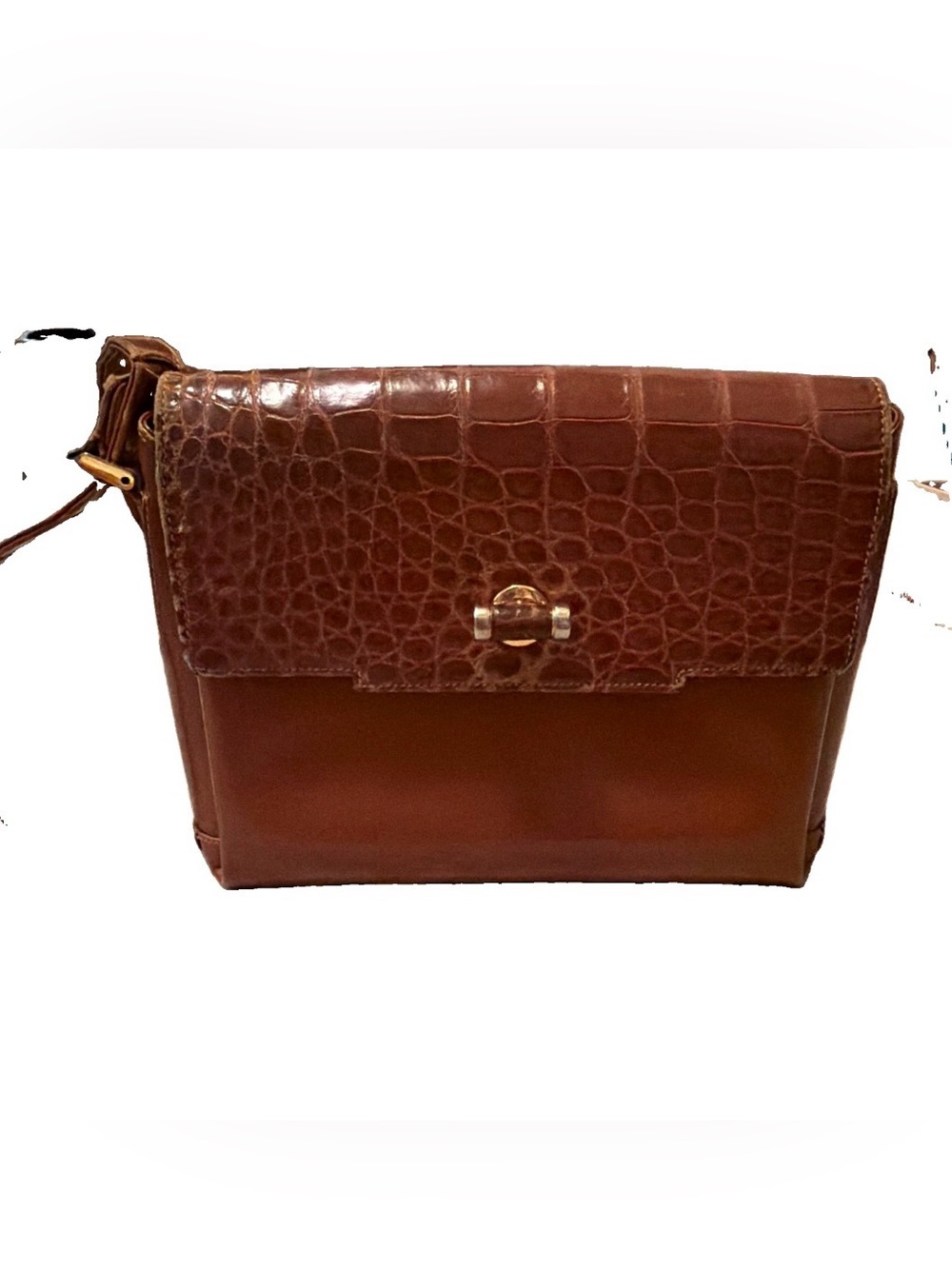Real Gucci Brown Croc-Embossed Medium Bag Gold Hardware in Very Poor Condition
